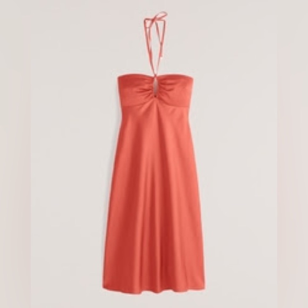 Abercrombie Women's Halter Satin Slip Midi Dress - Orange - Size L